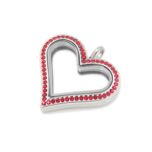 Медальон - сердце (серебряное с красными кристаллами)