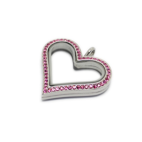 Медальон - сердце (серебряное с розовыми стразами)